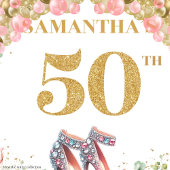 Mooie 50e verjaardag Roze High Heels Party Wandkleed
