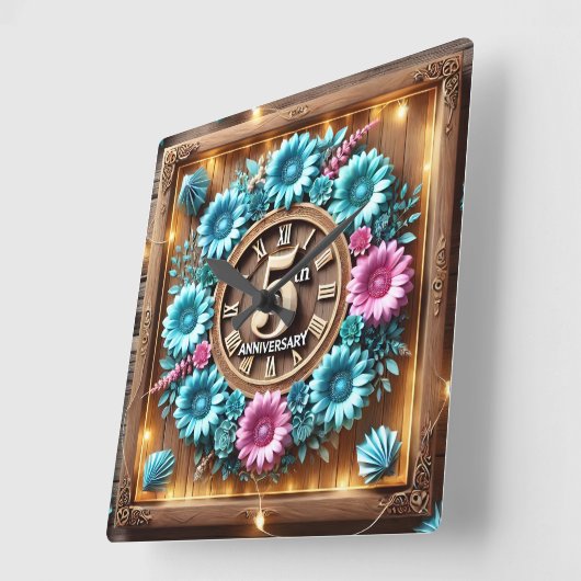 Mooie 5e bruiloft Jubileum Vierkante Klok (Hoek)