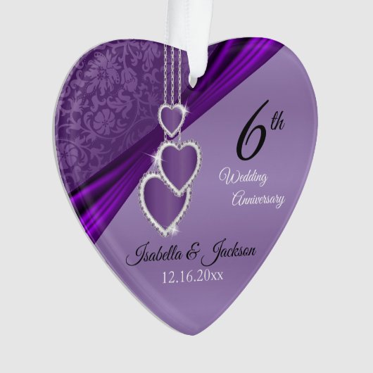 Mooie 6e Amethist bruiloft Jubileum ontwerp Ornament (voorkant)