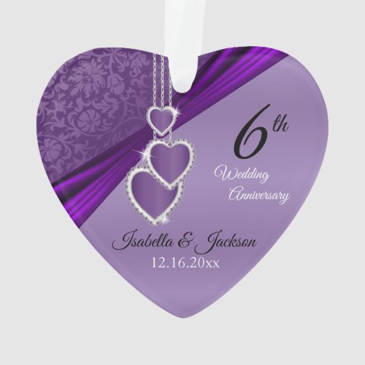 Mooie 6e Amethist bruiloft Jubileum ontwerp Ornament (achterkant)