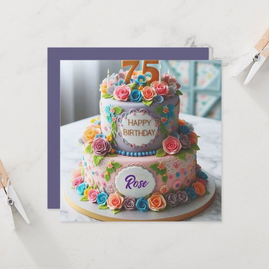 MOOIE 75E VERJAARDAGSTAART KAART (Voorkant / Achterkant in situ)