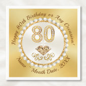 Mooie, 80e verjaardag servetten, gepersonaliseerd servet