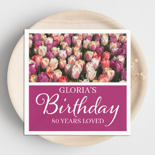 Mooie 80ste verjaardagsfeest tulp bloemen servette servet