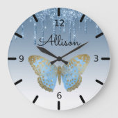 Mooie, aangepaste blauwe vlinder grote klok (Voorkant)