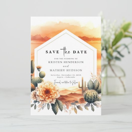 Mooie aangepaste cactus bruiloft save the date (Staand voorkant)