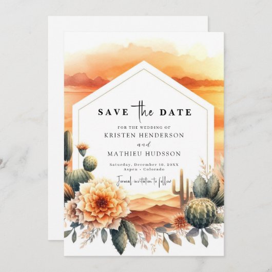 Mooie aangepaste cactus bruiloft save the date (Voorkant / Achterkant)