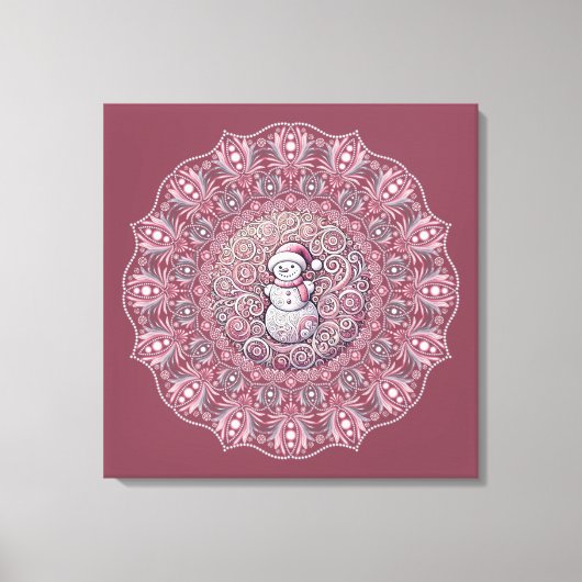 Mooie Aangepaste Fantasie Roze Sneeuwman Stip Mand Canvas Afdruk (Voorkant)