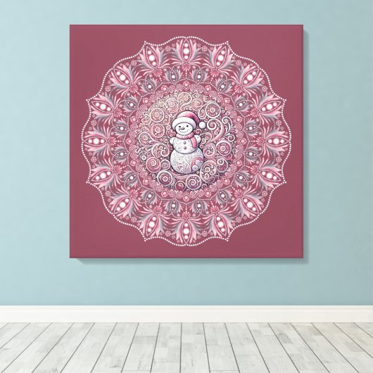 Mooie Aangepaste Fantasie Roze Sneeuwman Stip Mand Canvas Afdruk (Insitu (Houten vloer))