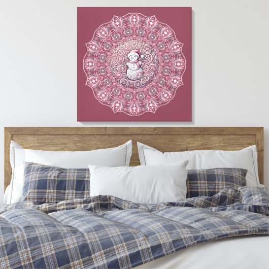 Mooie Aangepaste Fantasie Roze Sneeuwman Stip Mand Canvas Afdruk (Insitu (Slaapkamer))