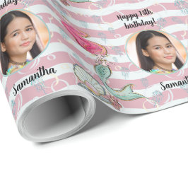 Mooie aangepaste fototekst Zeemeermin onder het Ze Cadeaupapier