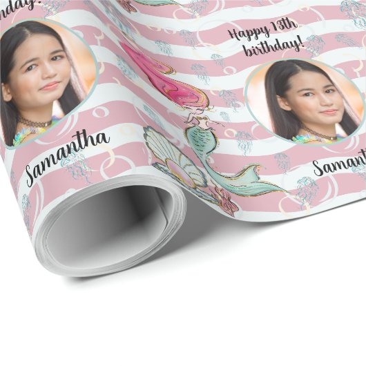 Mooie aangepaste fototekst Zeemeermin onder het Ze Cadeaupapier (Rol Hoek)