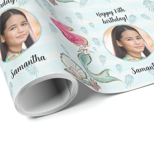 Mooie aangepaste fototekst Zeemeermin onder het Ze Cadeaupapier (Rol Hoek)