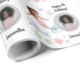 Mooie aangepaste fototekst Zeemeermin onder het Ze Cadeaupapier