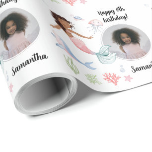 Mooie aangepaste fototekst Zeemeermin onder het Ze Cadeaupapier