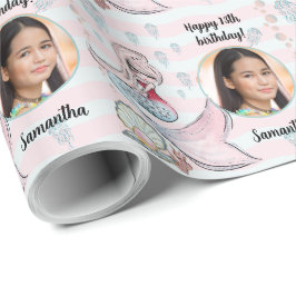 Mooie aangepaste fototekst Zeemeermin onder het Ze Cadeaupapier