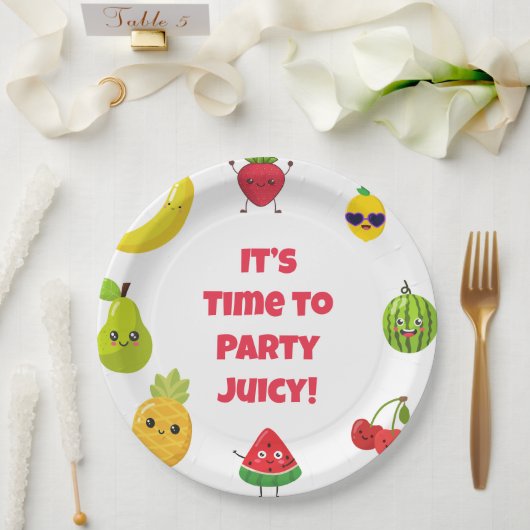 Mooie Aangepaste Grappige Fruit Kinder Verjaardags Papieren Bordje (Huwelijk)