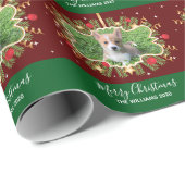 Mooie aangepaste hond foto kerst rood groen cadeaupapier (Rol Hoek)