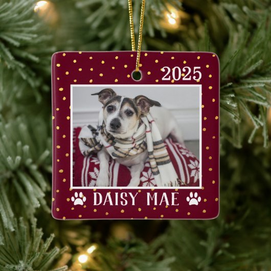 Mooie Aangepaste Hond Naam Jaar Pootafdrukken Vaka Keramisch Ornament (Boom)