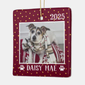 Mooie Aangepaste Hond Naam Jaar Pootafdrukken Vaka Keramisch Ornament (Links)
