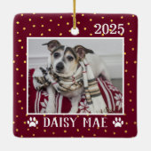 Mooie Aangepaste Hond Naam Jaar Pootafdrukken Vaka Keramisch Ornament (Achterkant)