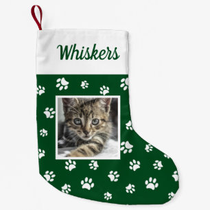Mooie Aangepaste Kat Foto Naam Groen Witte Pootjes Kleine Kerstsok