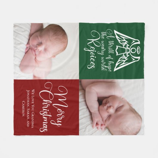 Mooie, aangepaste kerstfoto Red Green Fleece Deken (Voorkant (Horizontaal))