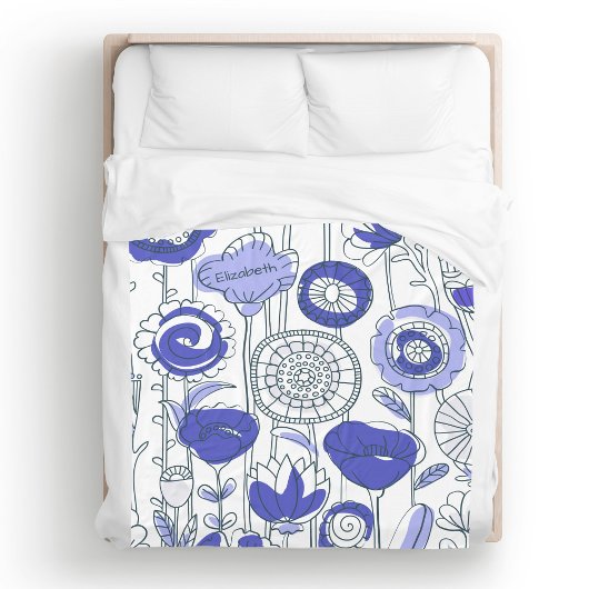 Mooie Aangepaste Naam Abstracte Bloemige Blauwe Pa Fleece Deken