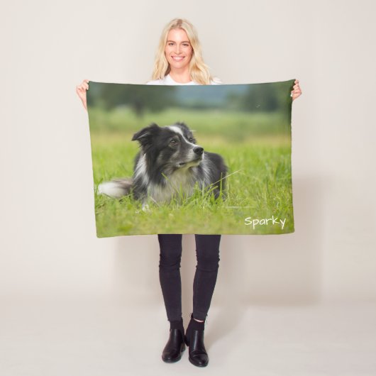Mooie aangepaste naam Border Collie Fleece Deken (In situ)