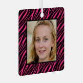 Mooie aangepaste naam en foto roze zebra Kerstmis Metalen Ornament (Voorkant Rechts)