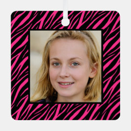 Mooie aangepaste naam en foto roze zebra Kerstmis Metalen Ornament