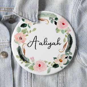 Mooie Aangepaste Naam Monogram Bloemenkrans Ronde Button 6,0 Cm
