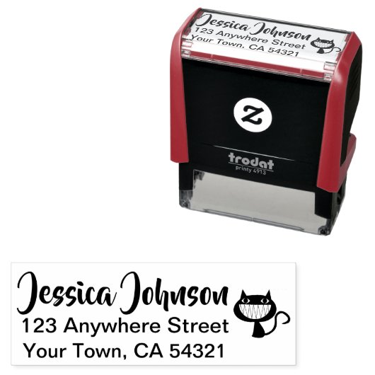 Mooie aangepaste naam retouradres lachende kat  zelfinktende stempel (In situ)