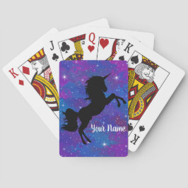 Mooie Aangepaste Naam Zwarte/Paarse Eenhoorn Sterr Pokerkaarten