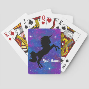 Mooie Aangepaste Naam Zwarte/Paarse Eenhoorn Sterr Pokerkaarten