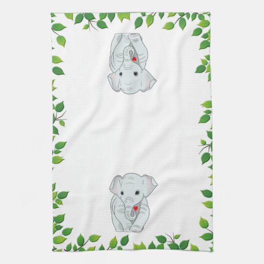 Mooie, aangepaste olifant en groene bladeren op wi theedoek (Verticaal)