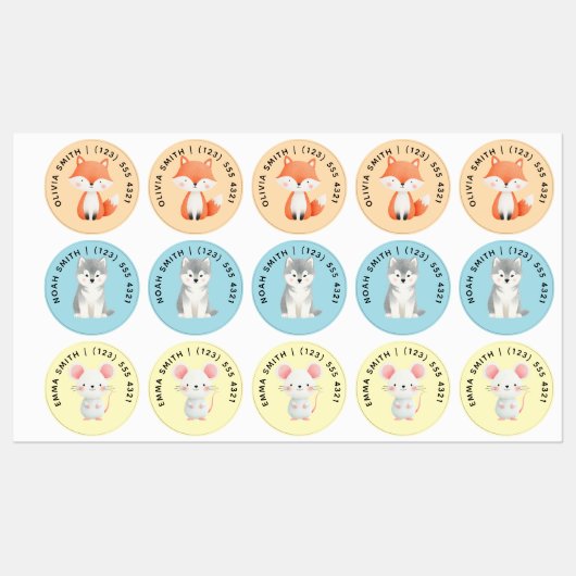 Mooie aanpasbare dieren labels voor kinderen (Vel)