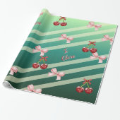 Mooie aanpasbare kersen en roze linten verjaardag cadeaupapier (Uitgerold)