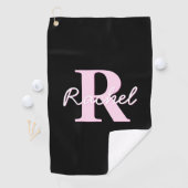 Mooie Aanpasbare Monogram | Licht Roze & Zwart Golfhanddoek (Insitu)