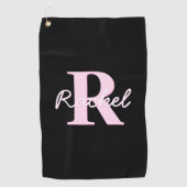 Mooie Aanpasbare Monogram | Licht Roze & Zwart Golfhanddoek (Voorkant)