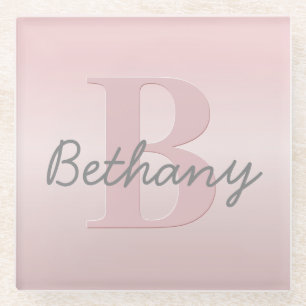 Mooie aanpasbare roze monogram & uw naam schrift glazen onderzetter