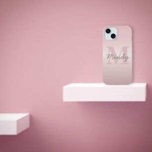 Mooie aanpasbare roze monogram & uw naam schrift iPhone 15 case