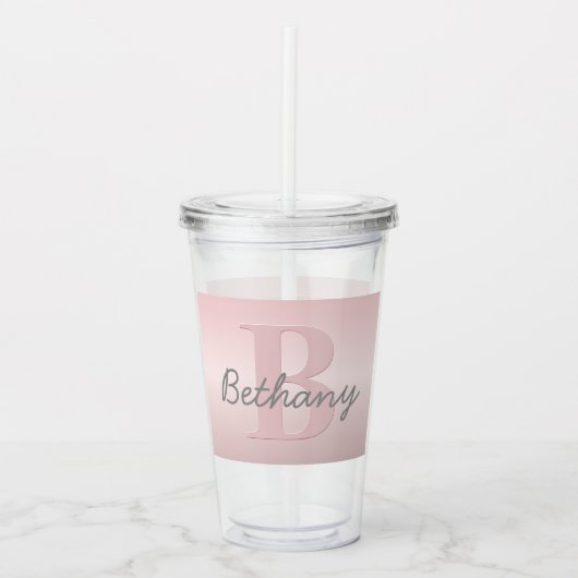 Mooie aanpasbare roze monogram & uw naam script acryl drinkbeker (Voorkant)