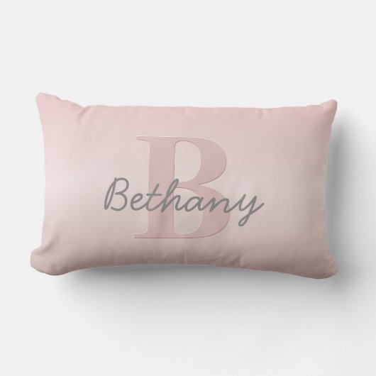 Mooie aanpasbare roze monogram & uw naam script kussen (Voorkant)