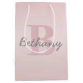 Mooie aanpasbare roze monogram & uw naam script medium cadeauzakje (Voorkant)