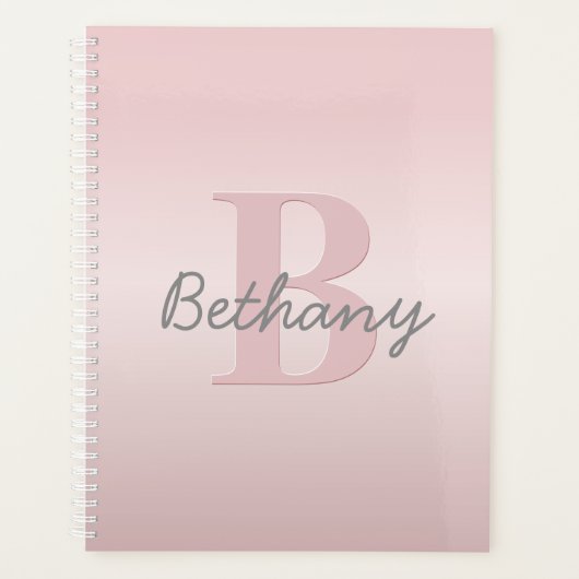 Mooie aanpasbare roze monogram & uw naam script planner (Voorkant)