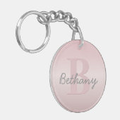 Mooie aanpasbare roze monogram & uw naam script sleutelhanger (Voorkant Links)