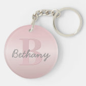 Mooie aanpasbare roze monogram & uw naam script sleutelhanger (Achterkant)