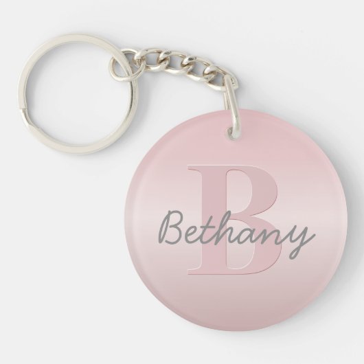 Mooie aanpasbare roze monogram & uw naam script sleutelhanger (Voorkant)