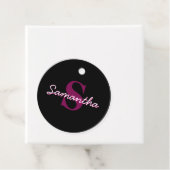 Mooie aanpasbare roze & zwarte monogram script bedankjes labels (In situ)