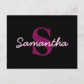 Mooie aanpasbare roze & zwarte monogram script briefkaart (Voorkant)